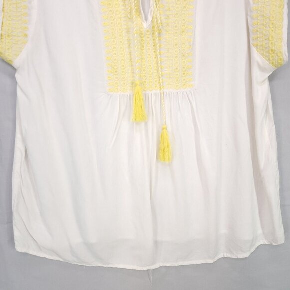 Solitaire Embroidered Blouse Womens Medium Boho Short Cap Sleeve Tassel - Picture 5 of 8